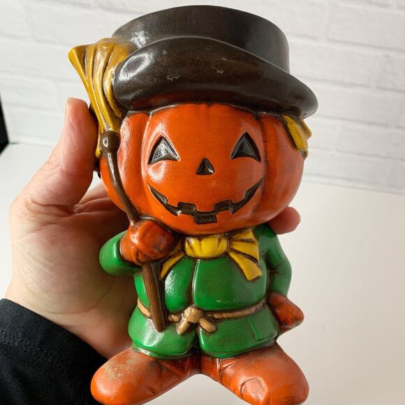 Vintage Halloween Jack O Lantern Scare Crow Statue Figurine 7" Fall Ceramic - Picture 6 of 8